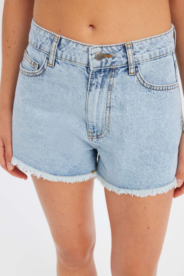 Koyu Renk Yüksek Bel Denim Şort 5