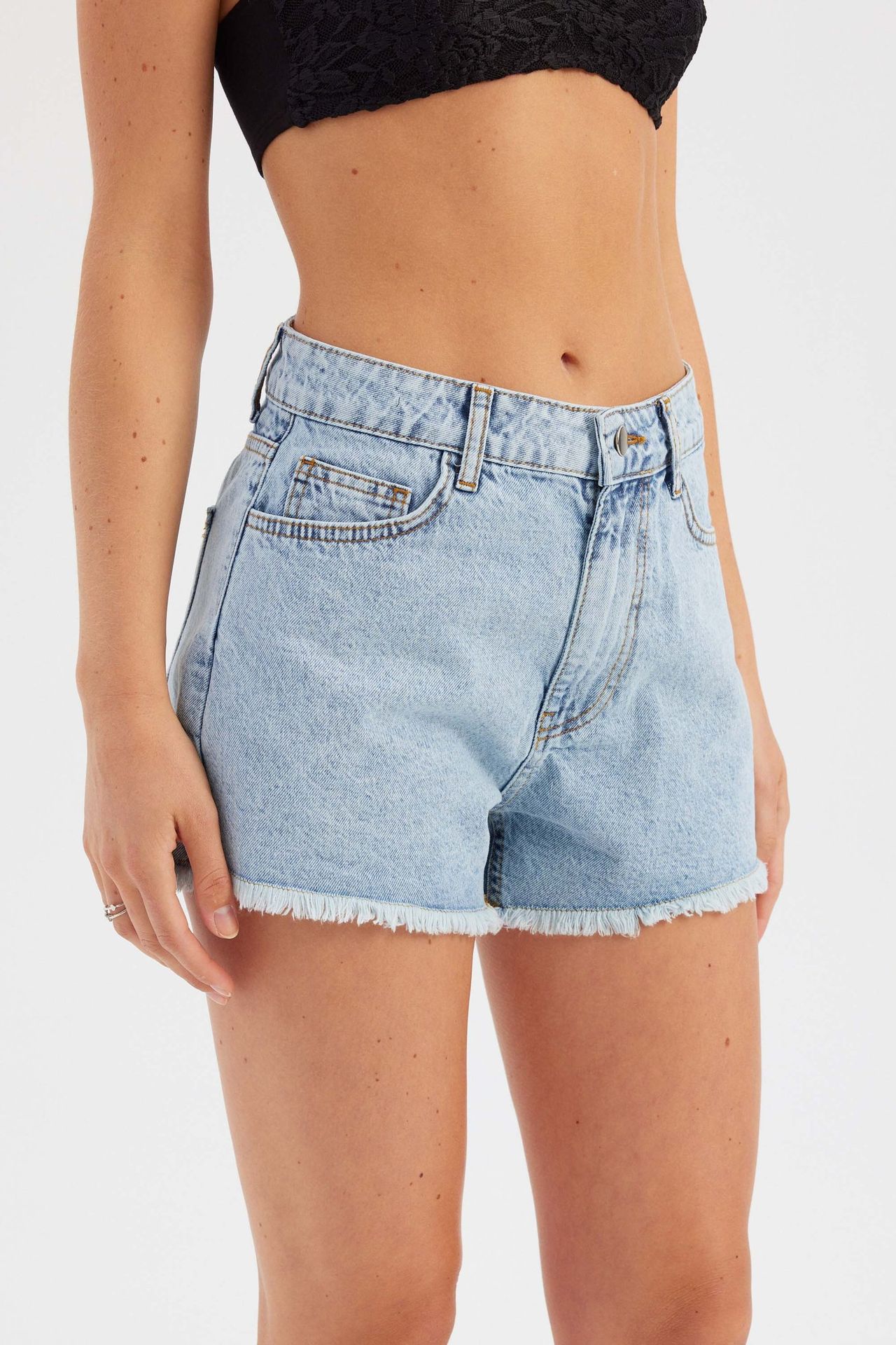 Denim Solid High Waist Shorts