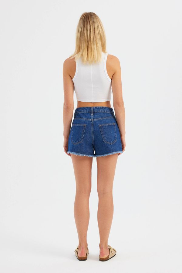 Denim Solid High Waist Shorts 4
