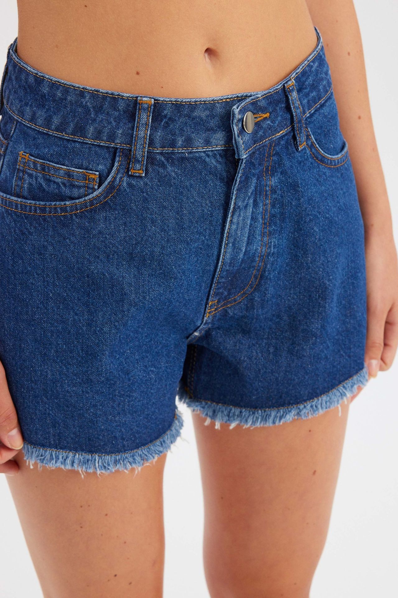 Denim Solid High Waist Shorts