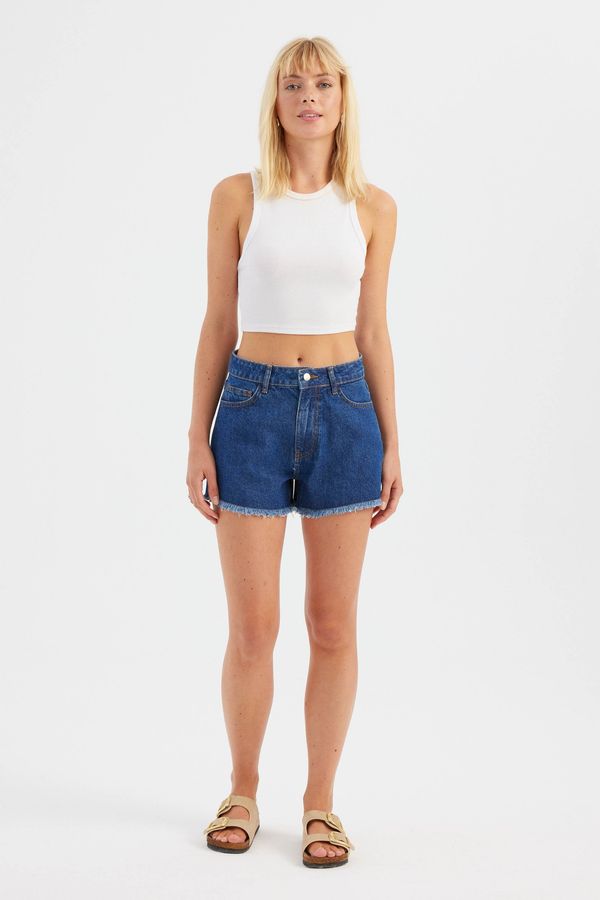 Denim Solid High Waist Shorts 1