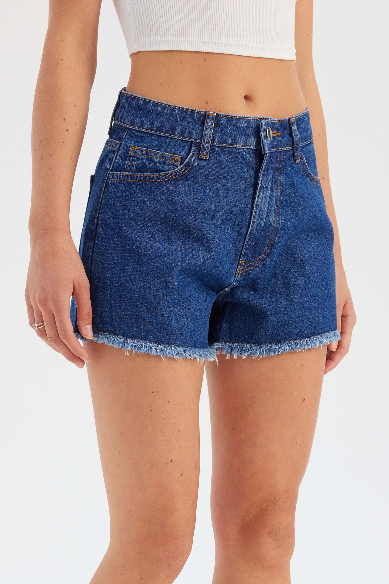 Denim Solid High Waist Shorts