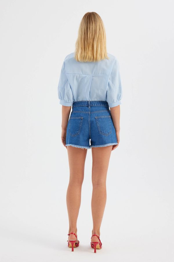Denim Solid High Waist Shorts 4