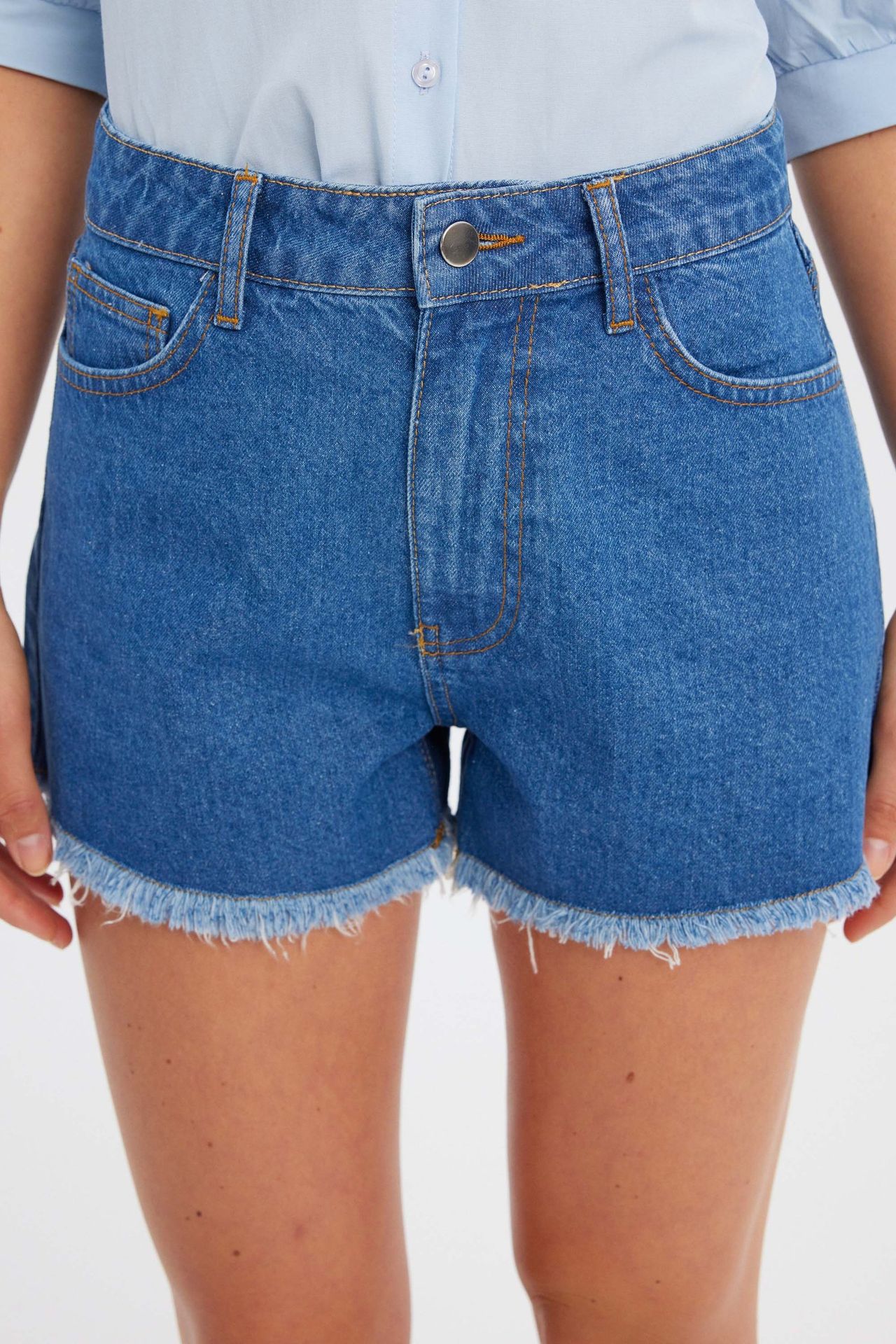 Denim Solid High Waist Shorts