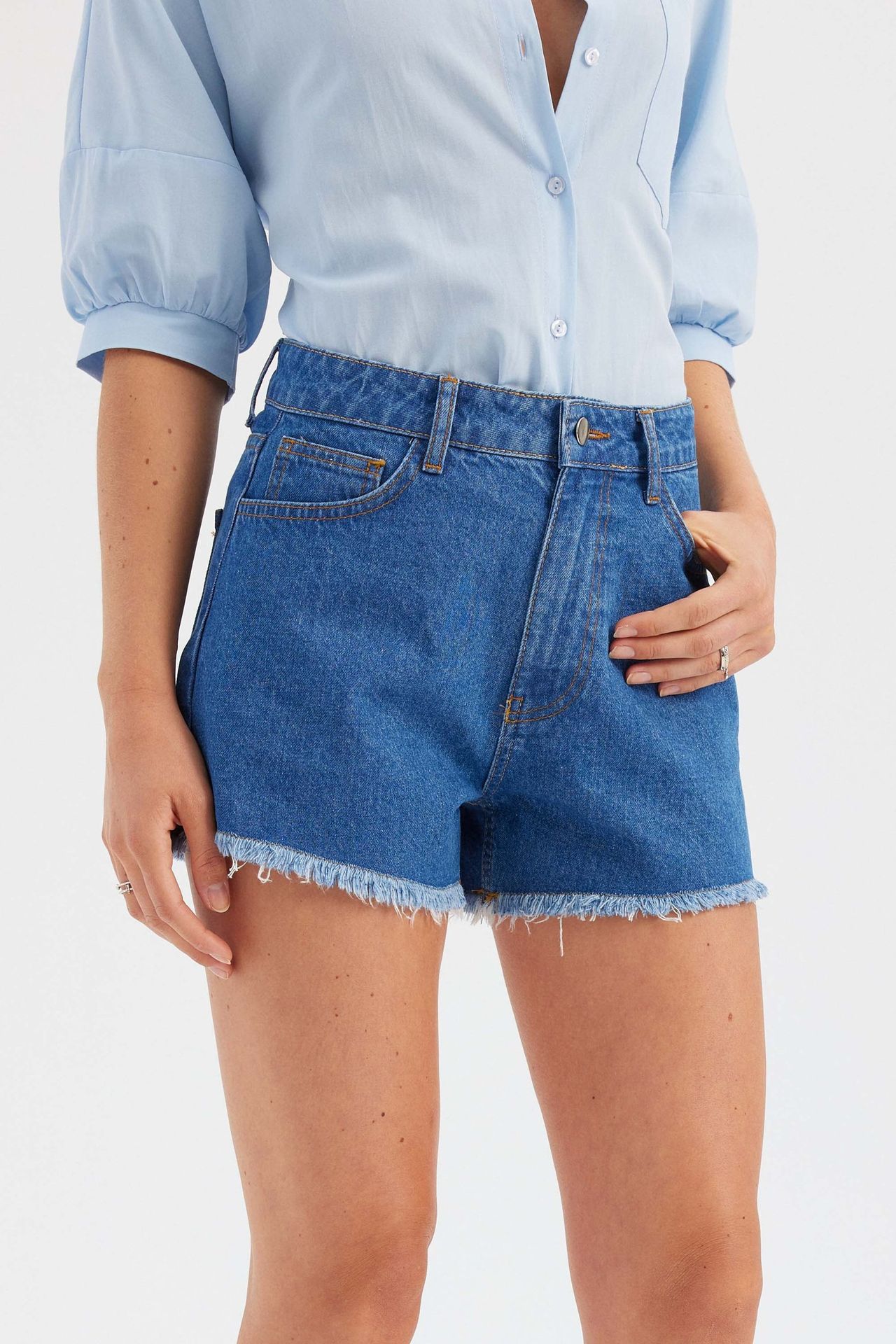 Denim Solid High Waist Shorts