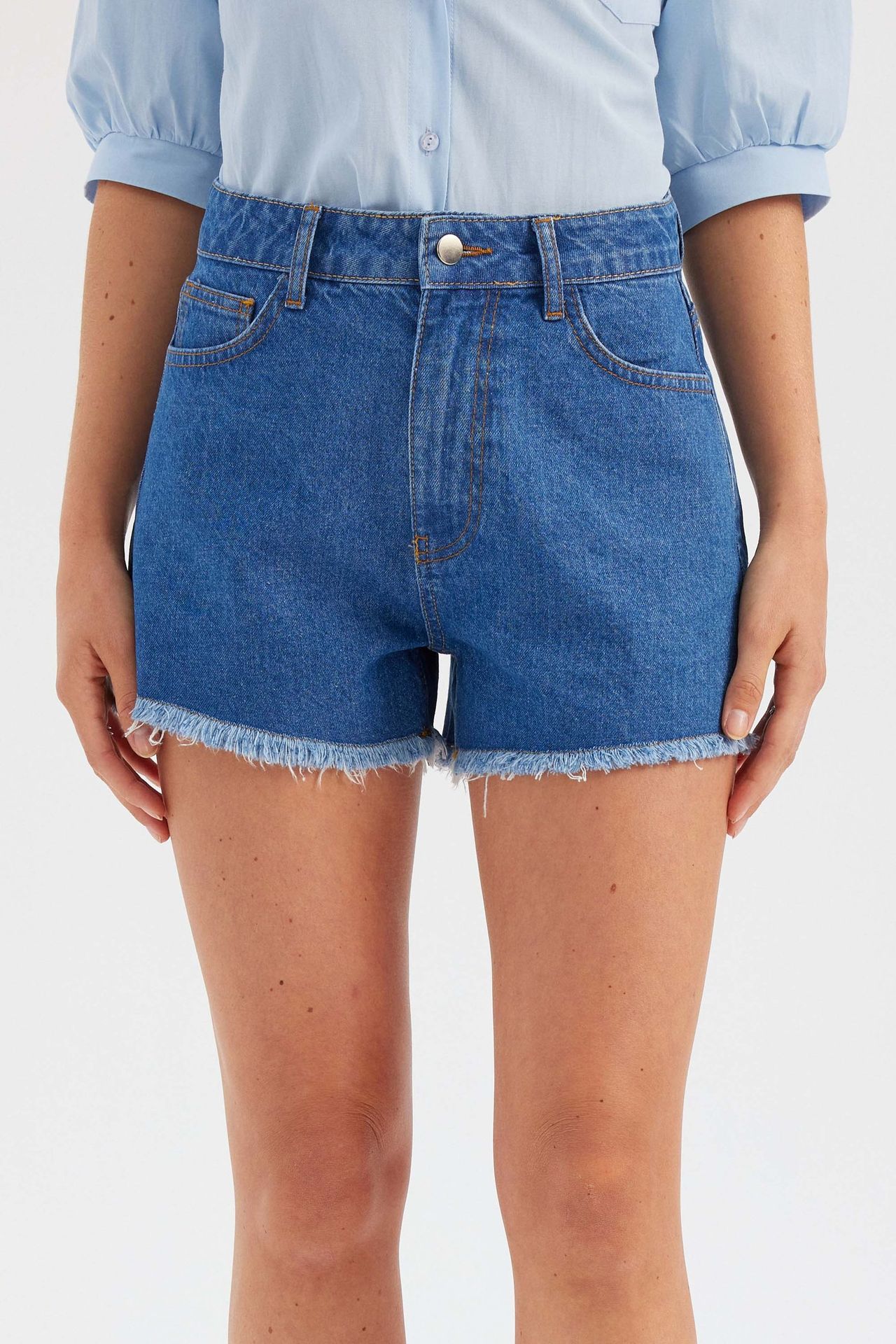 Denim Solid High Waist Shorts