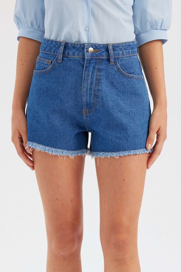 Denim Solid High Waist Shorts 3