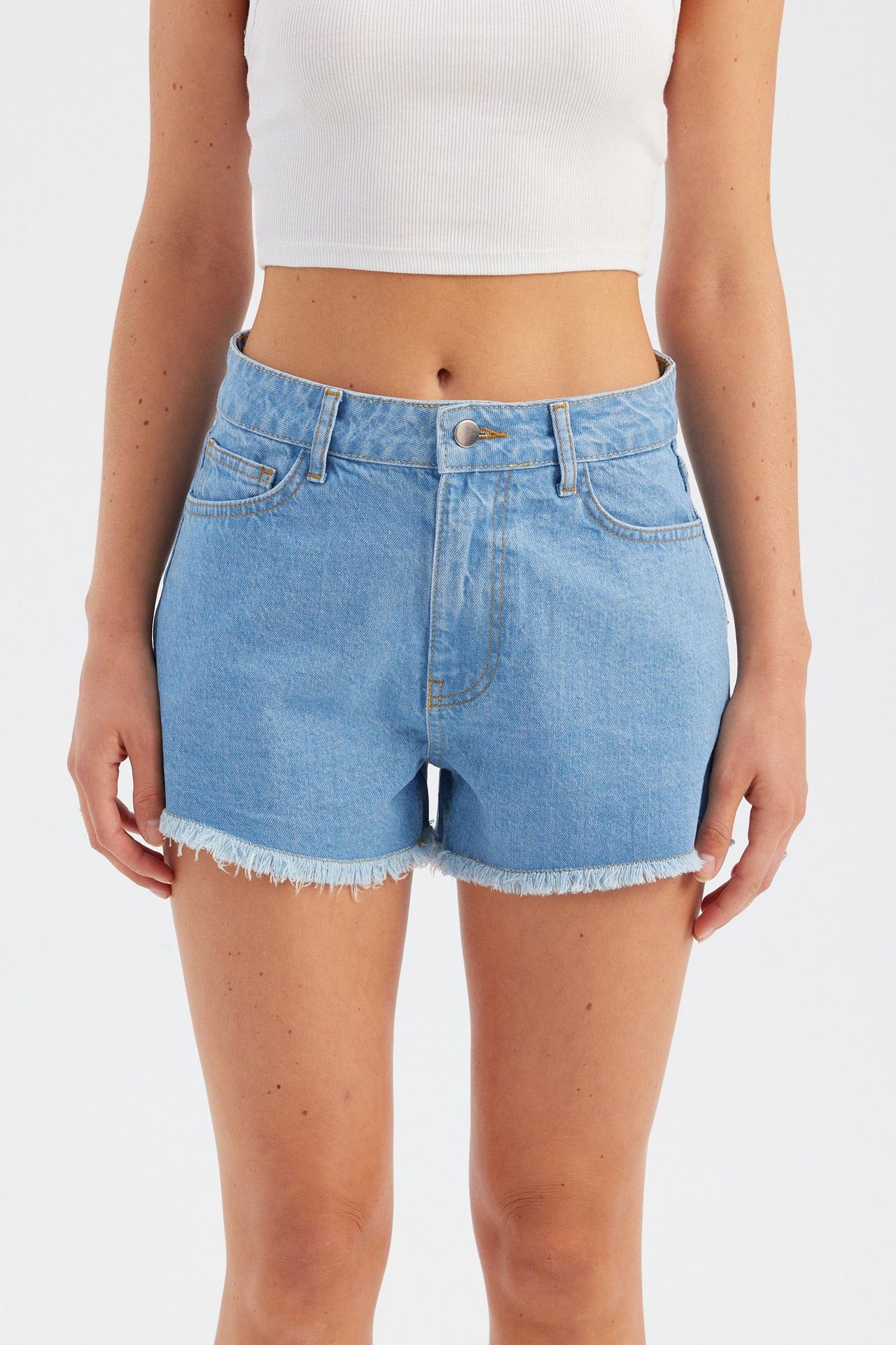 Denim Solid High Waist Shorts