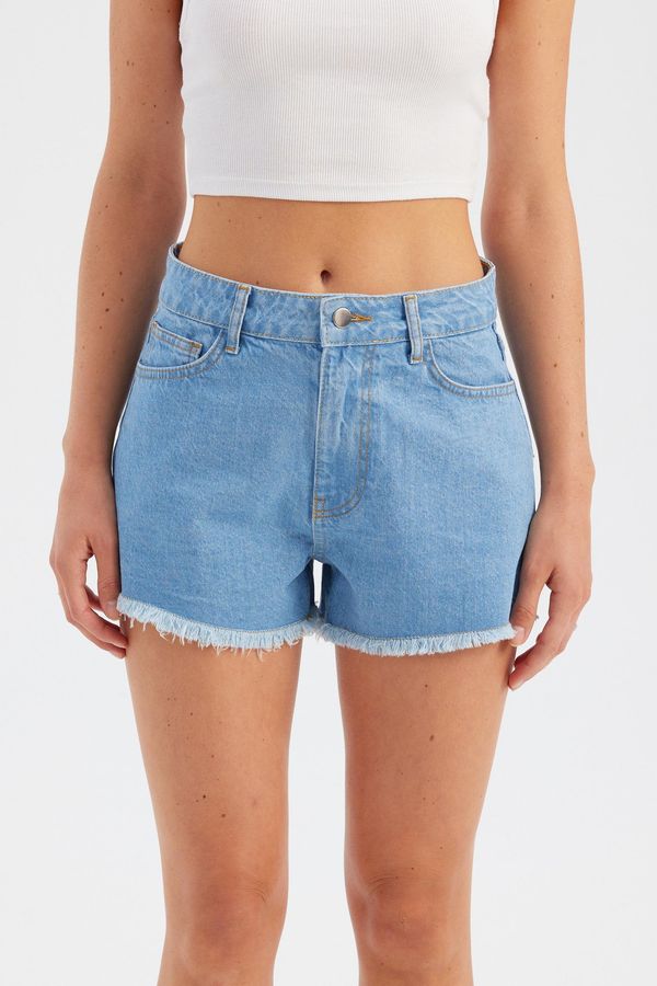 Koyu Renk Yüksek Bel Denim Şort 1