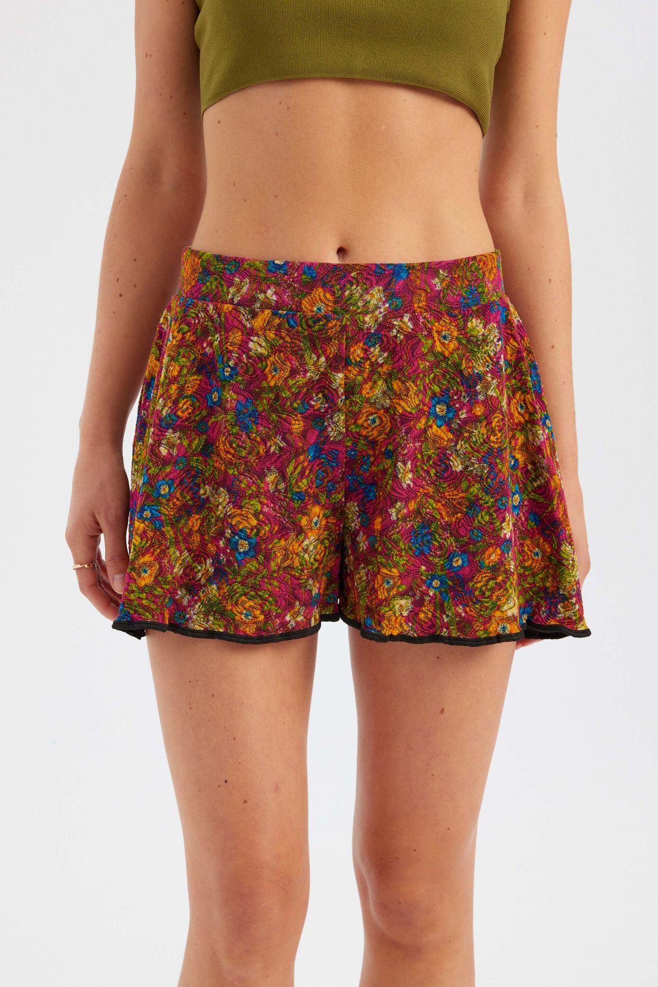 High Waist Floral Print Mini Shorts