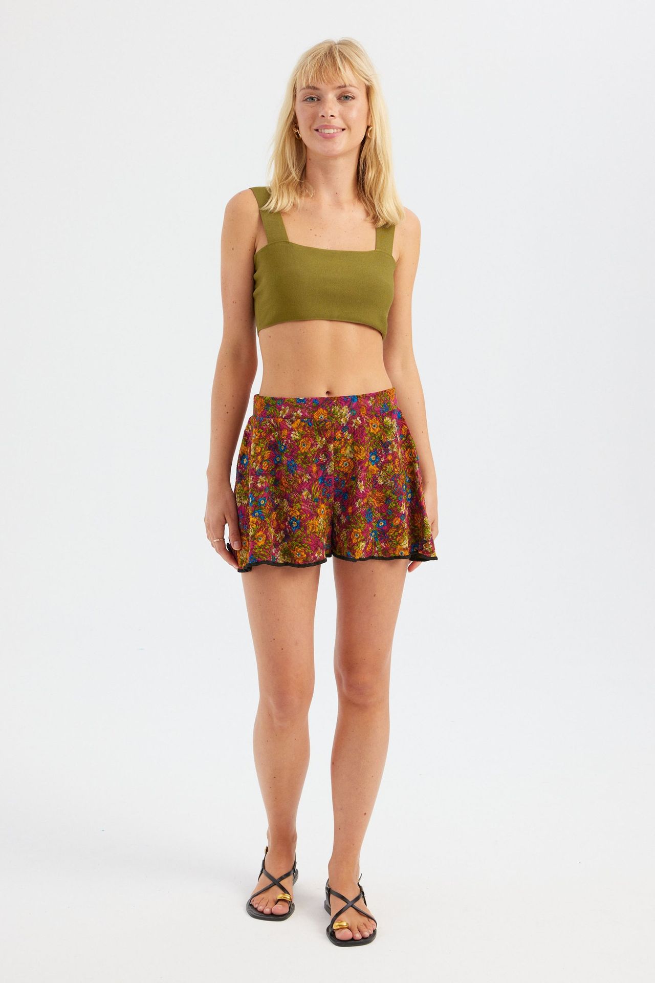 High Waist Floral Print Mini Shorts