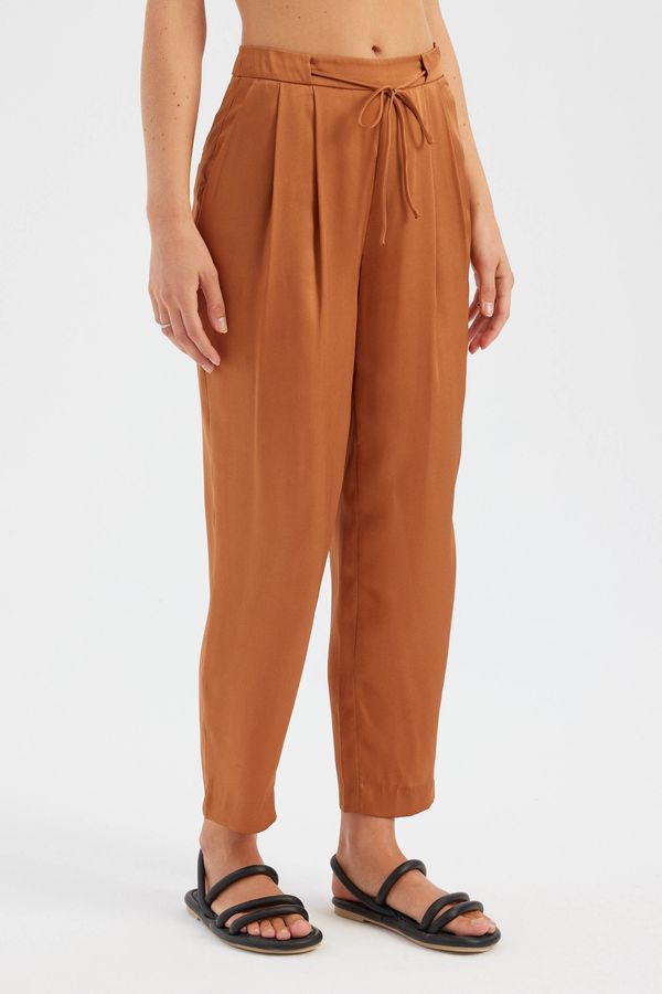 High Waist Drawstring Pleated Carrot fit Trousers 2