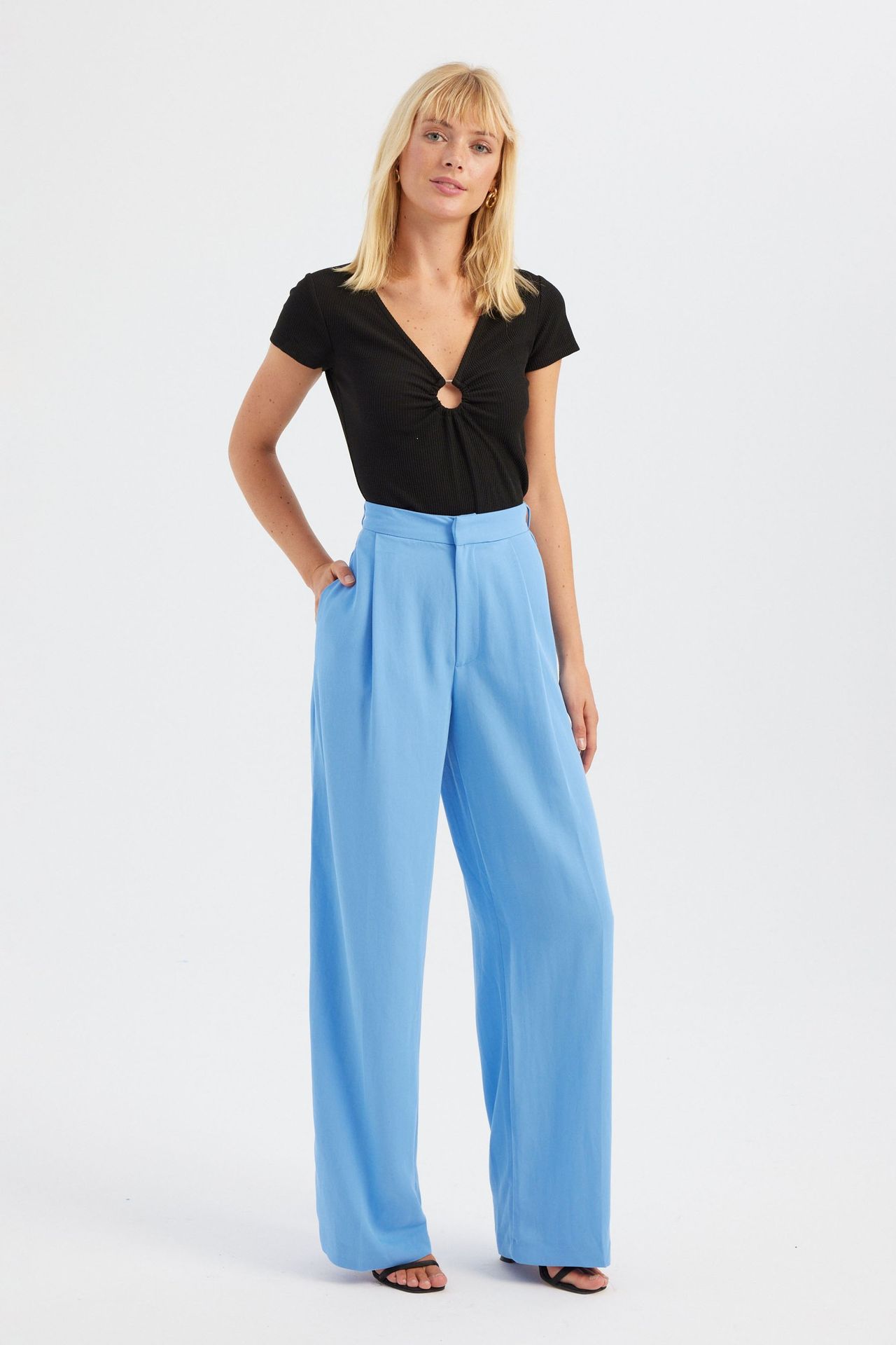 High Waist Pleated Straight Leg Trousers