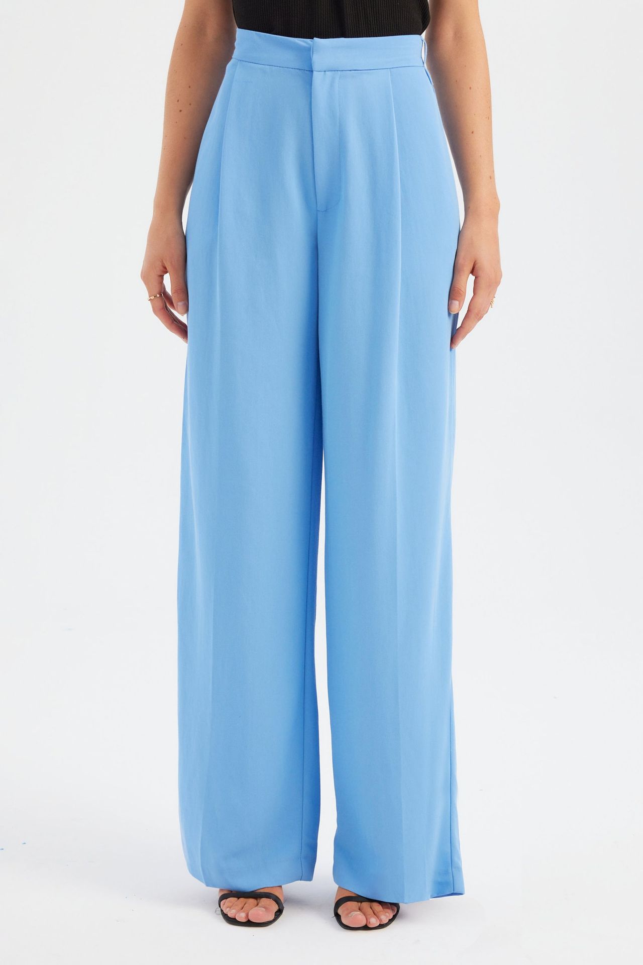 High Waist Pleated Straight Leg Trousers