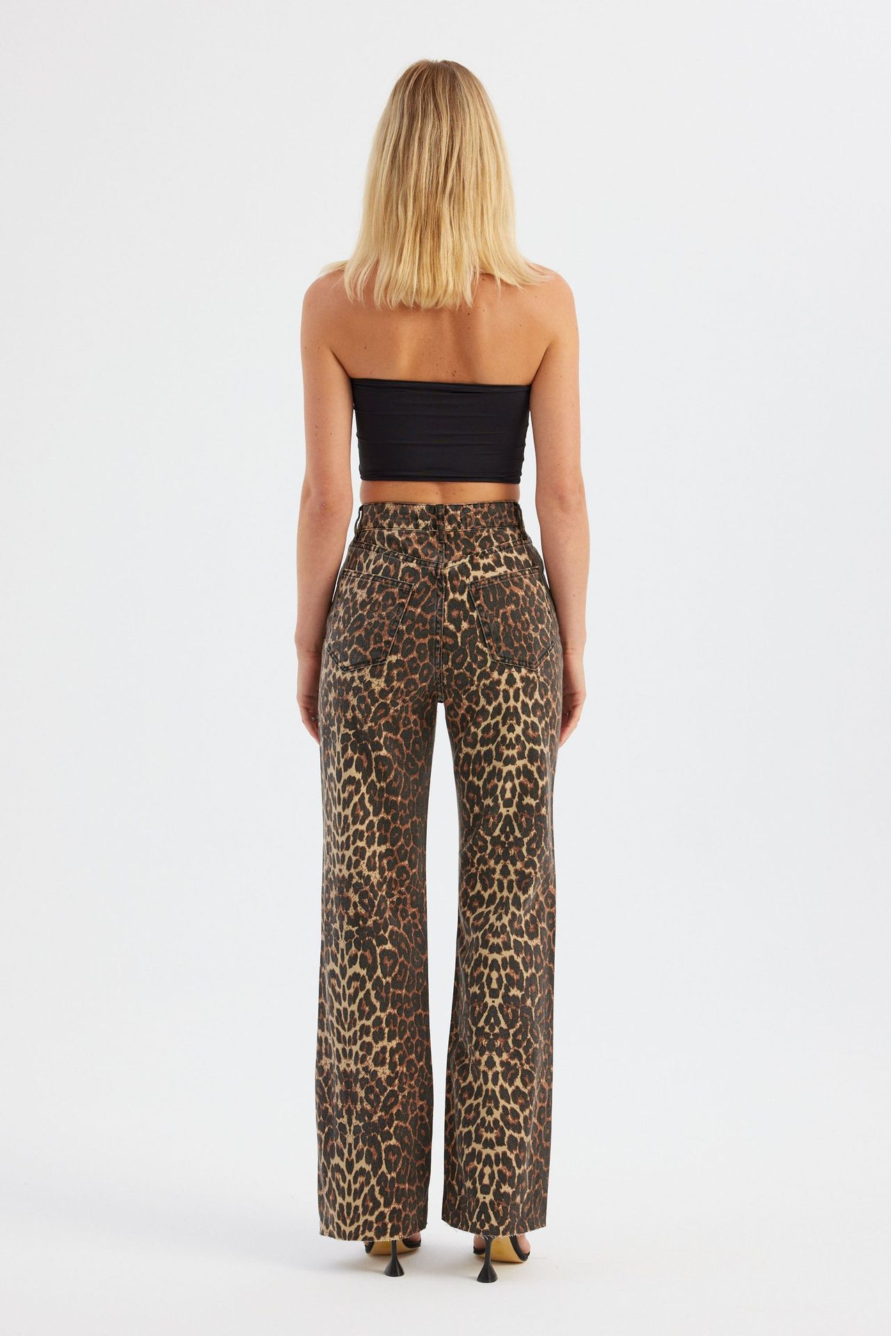 Animal Printed High Waist Straight Leg Trousers