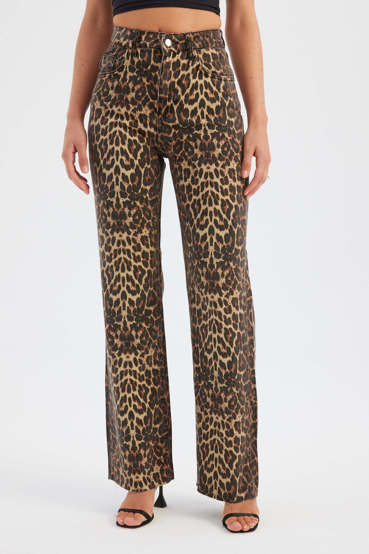 Animal Printed High Waist Straight Leg Trousers