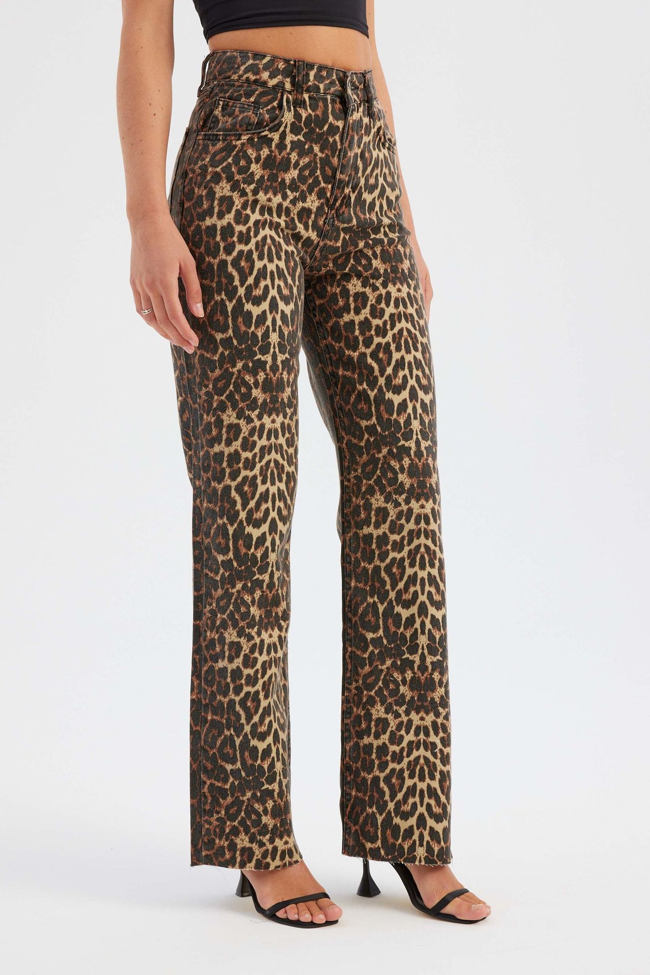 Animal Printed High Waist Straight Leg Trousers