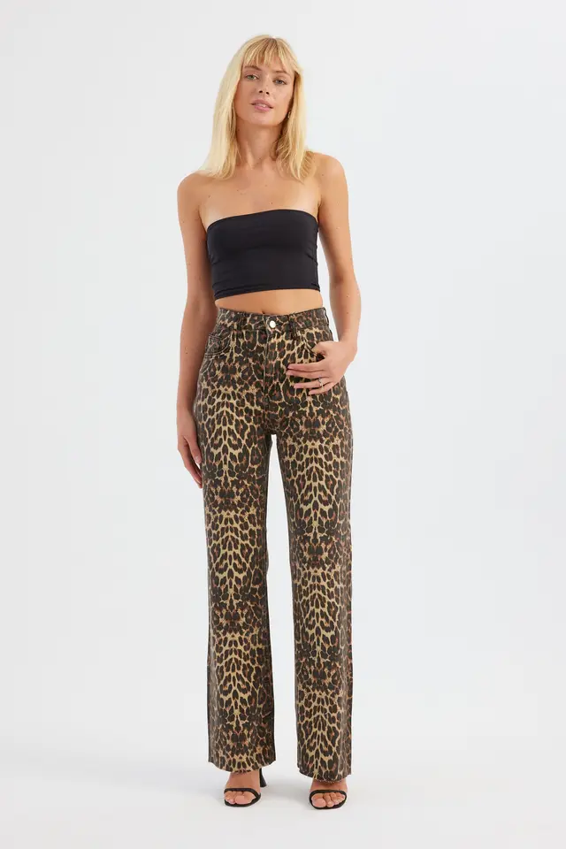 Animal Printed High Waist Straight Leg Trousers