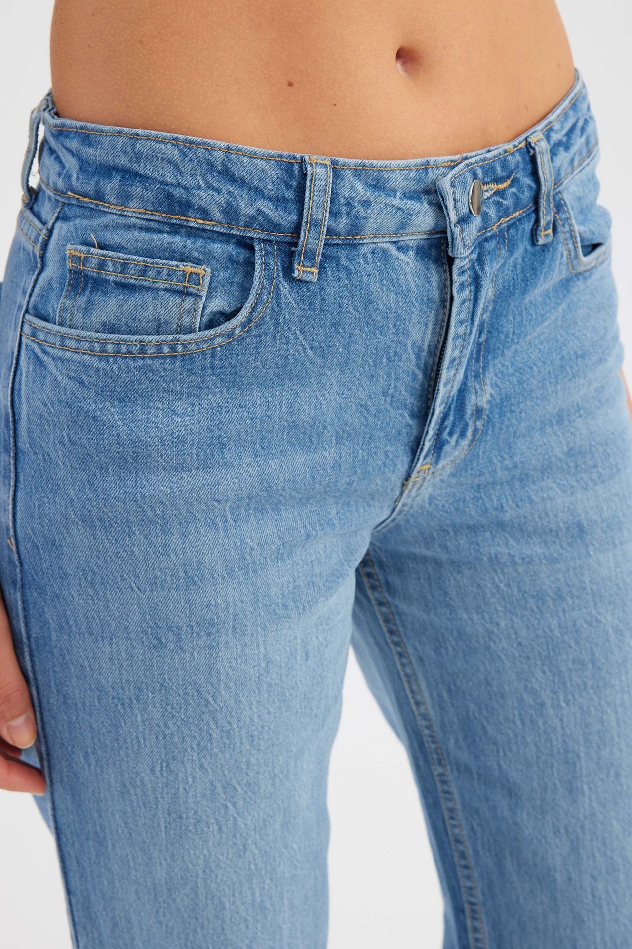 Mid Rise Straight Leg Jeans