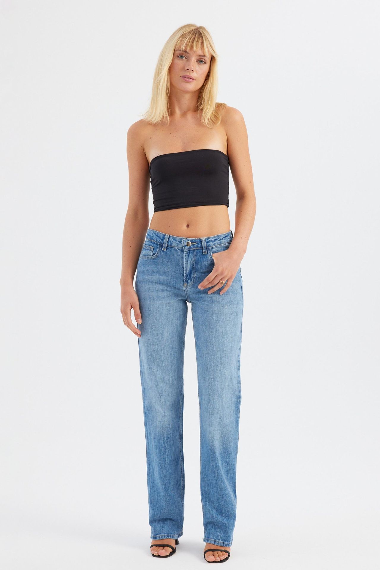 Mid Rise Straight Leg Jeans