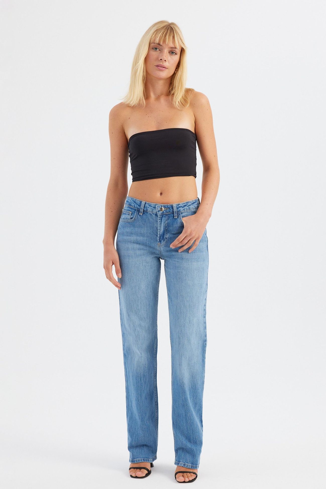 Mid rise straight fashion leg jeans