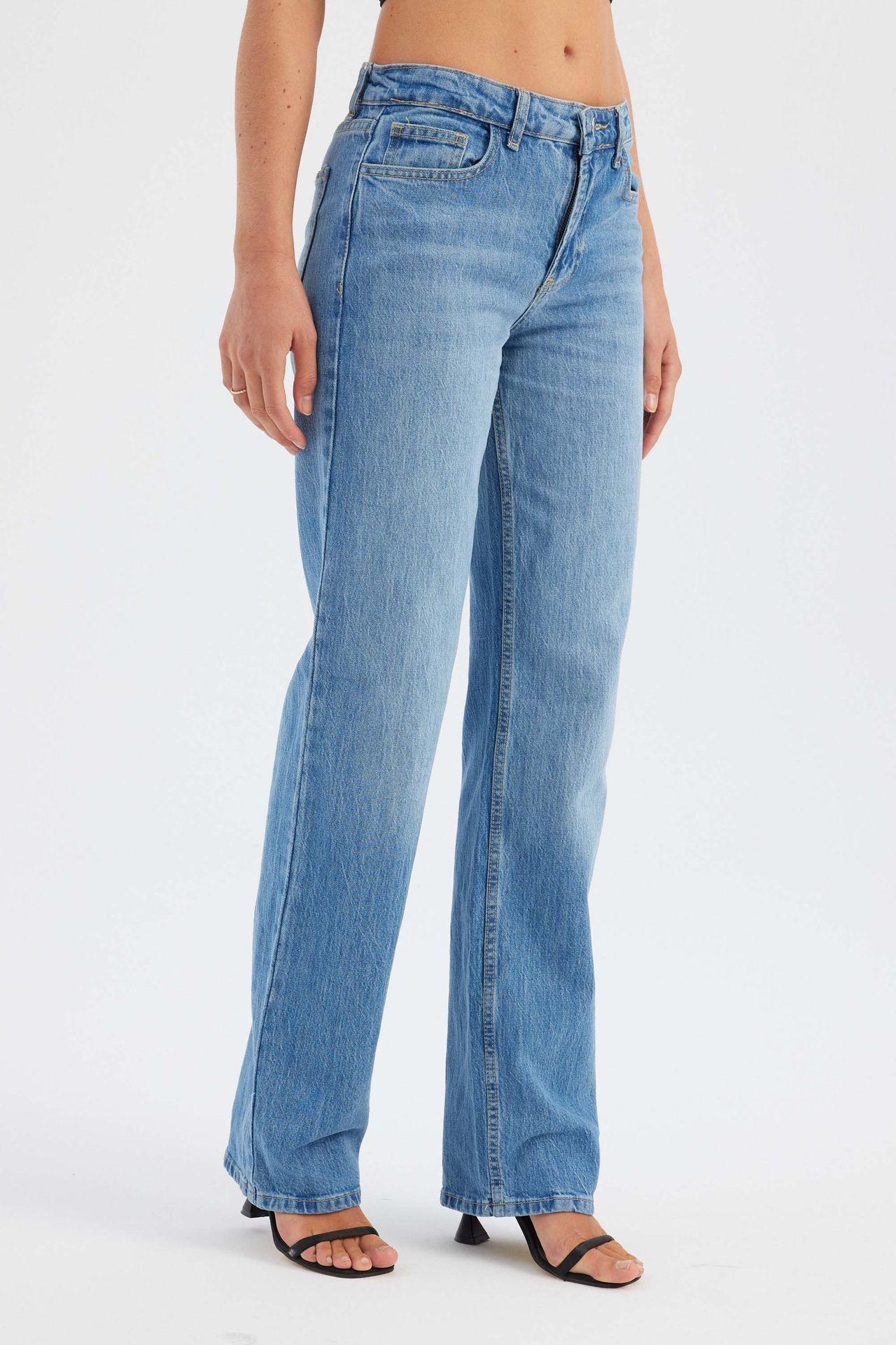 Mid Rise Straight Leg Jeans