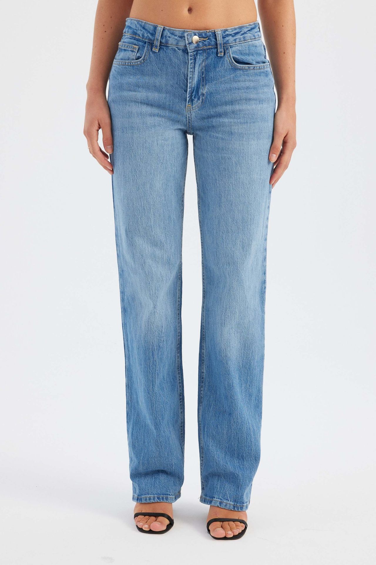 Mid Rise Straight Leg Jeans