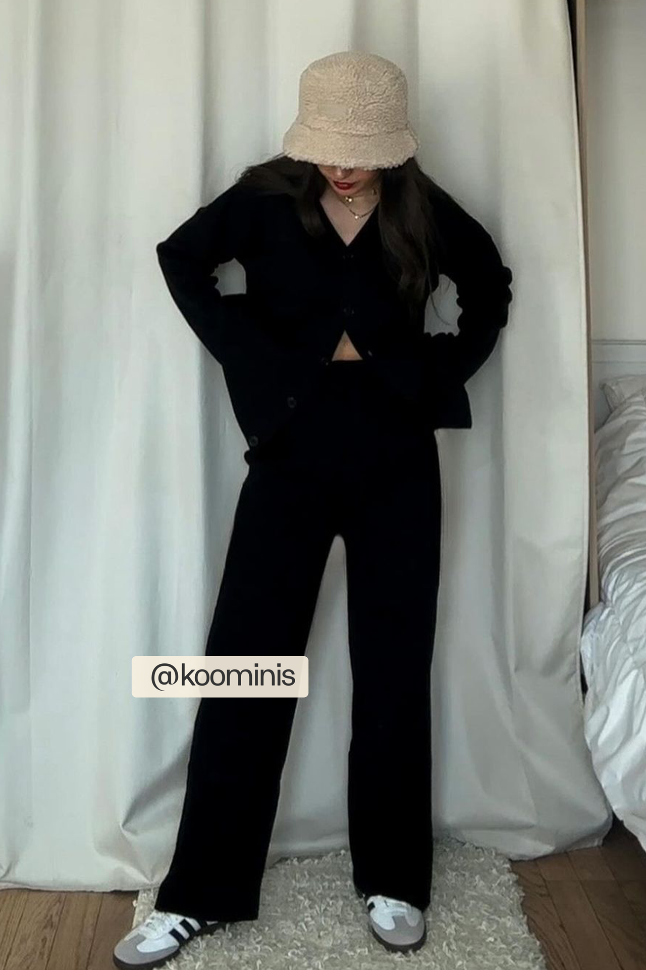 2 Pieces: Knitted Buttoned Shirt & High Waist Straight Leg Trousers