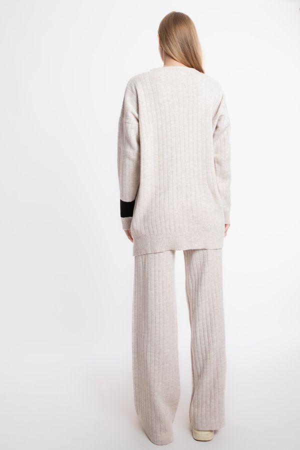 2 Pieces: Crew Neck Knitted Sweater & High Waist Straight Leg Trousers 5