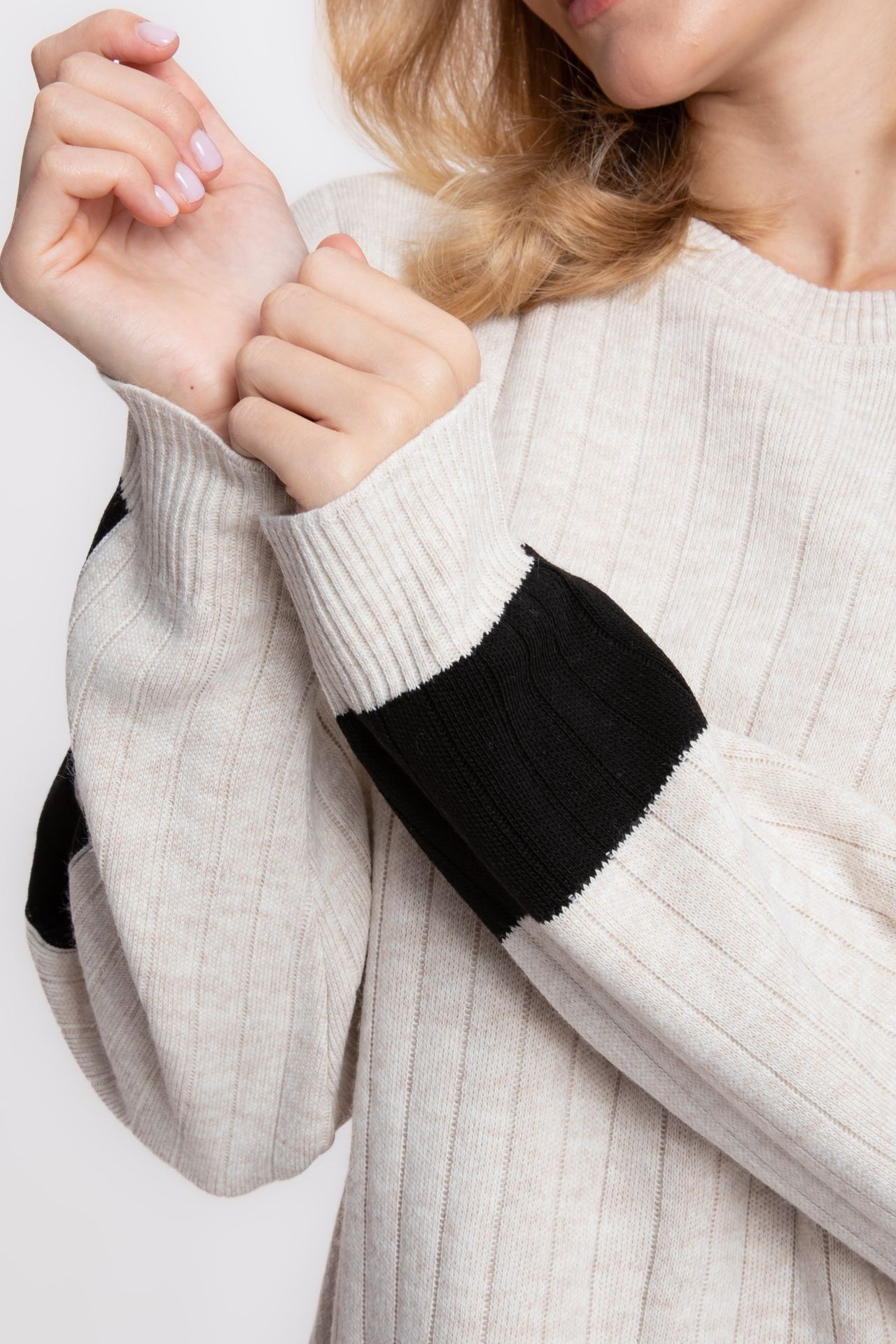 2 Pieces: Crew Neck Knitted Sweater & High Waist Straight Leg Trousers