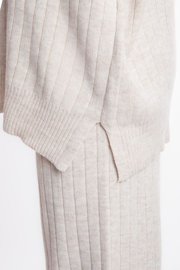 2 Pieces: Crew Neck Knitted Sweater & High Waist Straight Leg Trousers 8