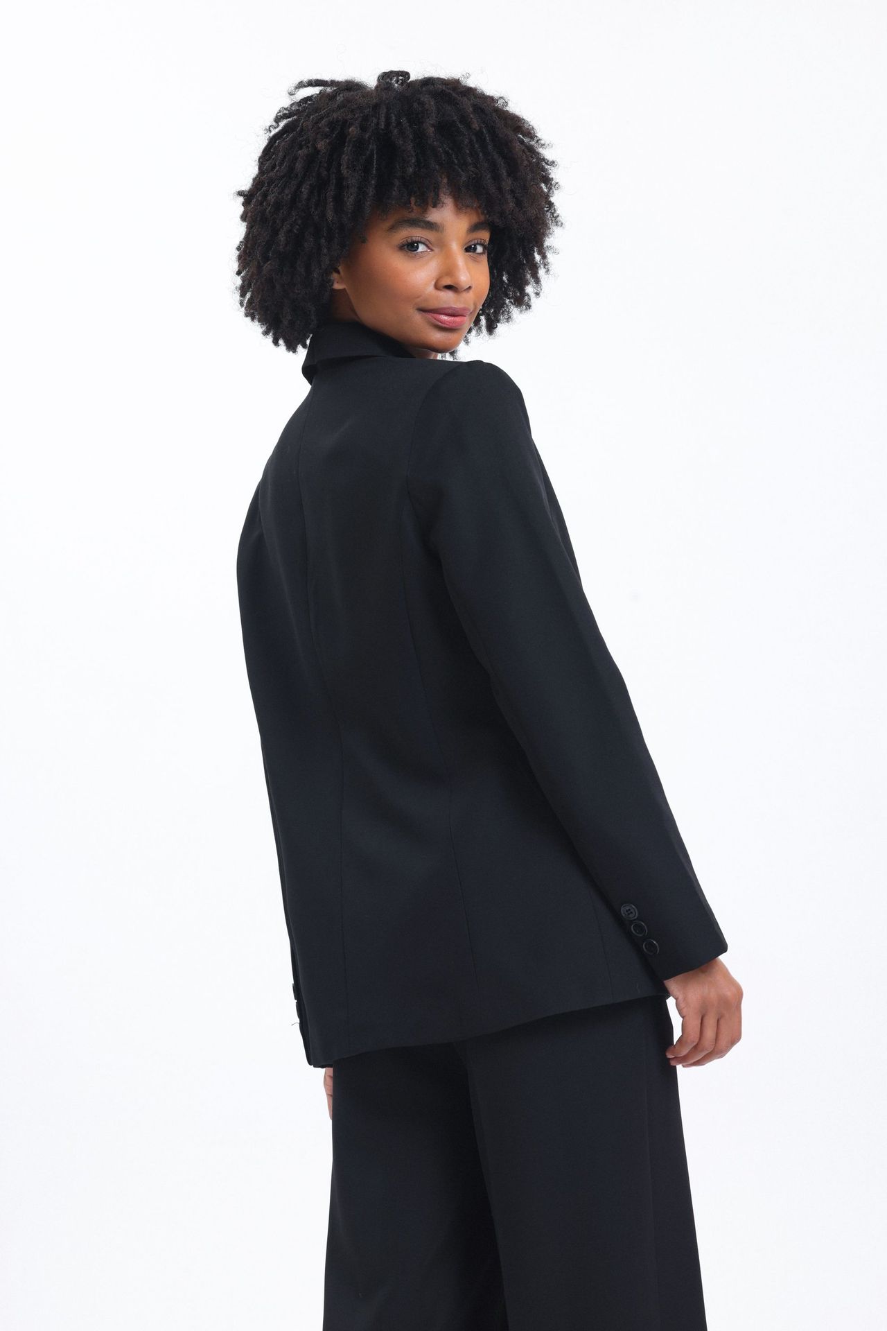 2 Pieces: Collar Pocket Blazer & Mid Rise Wide Leg Trousers