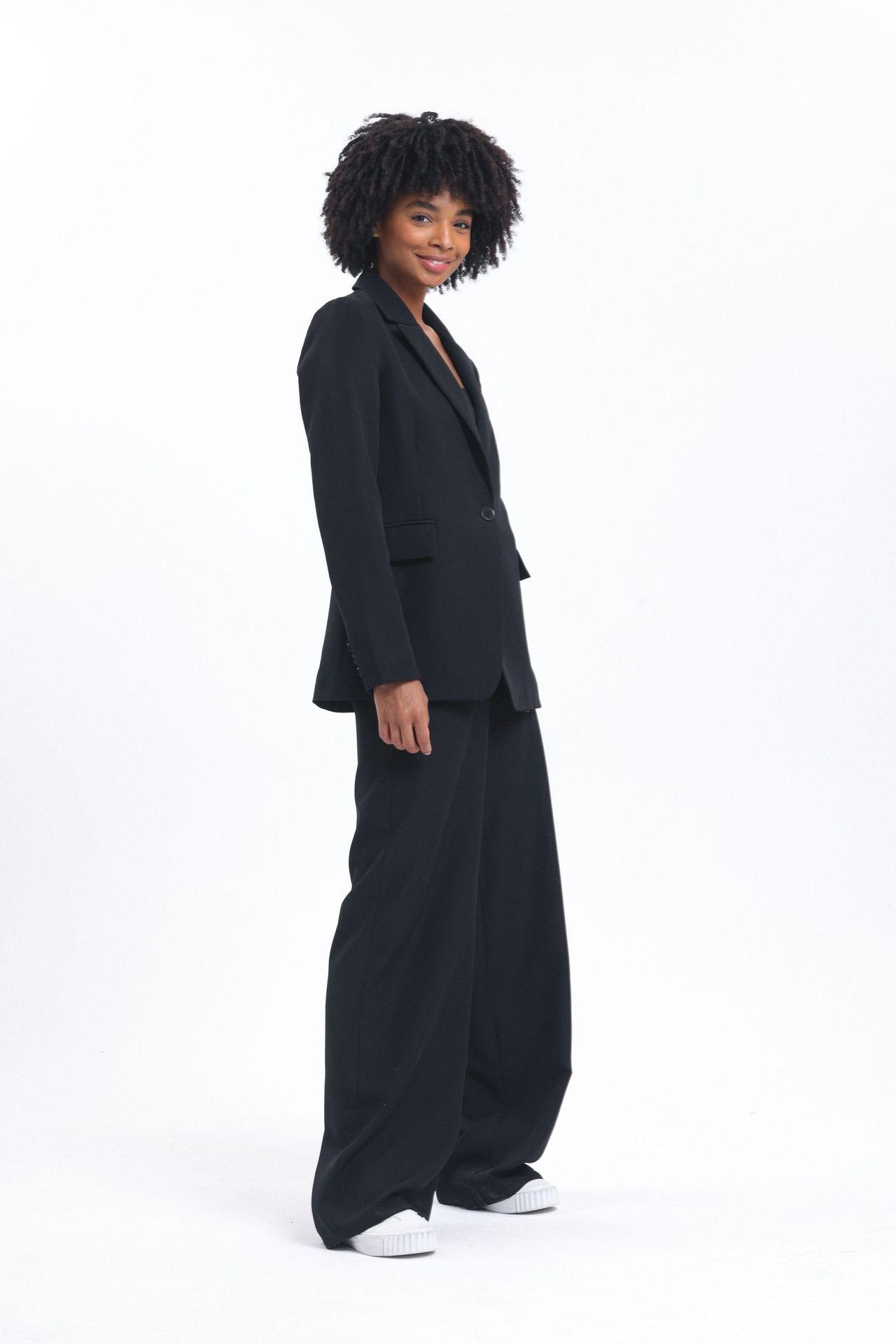 2 Pieces: Collar Pocket Blazer & Mid Rise Wide Leg Trousers