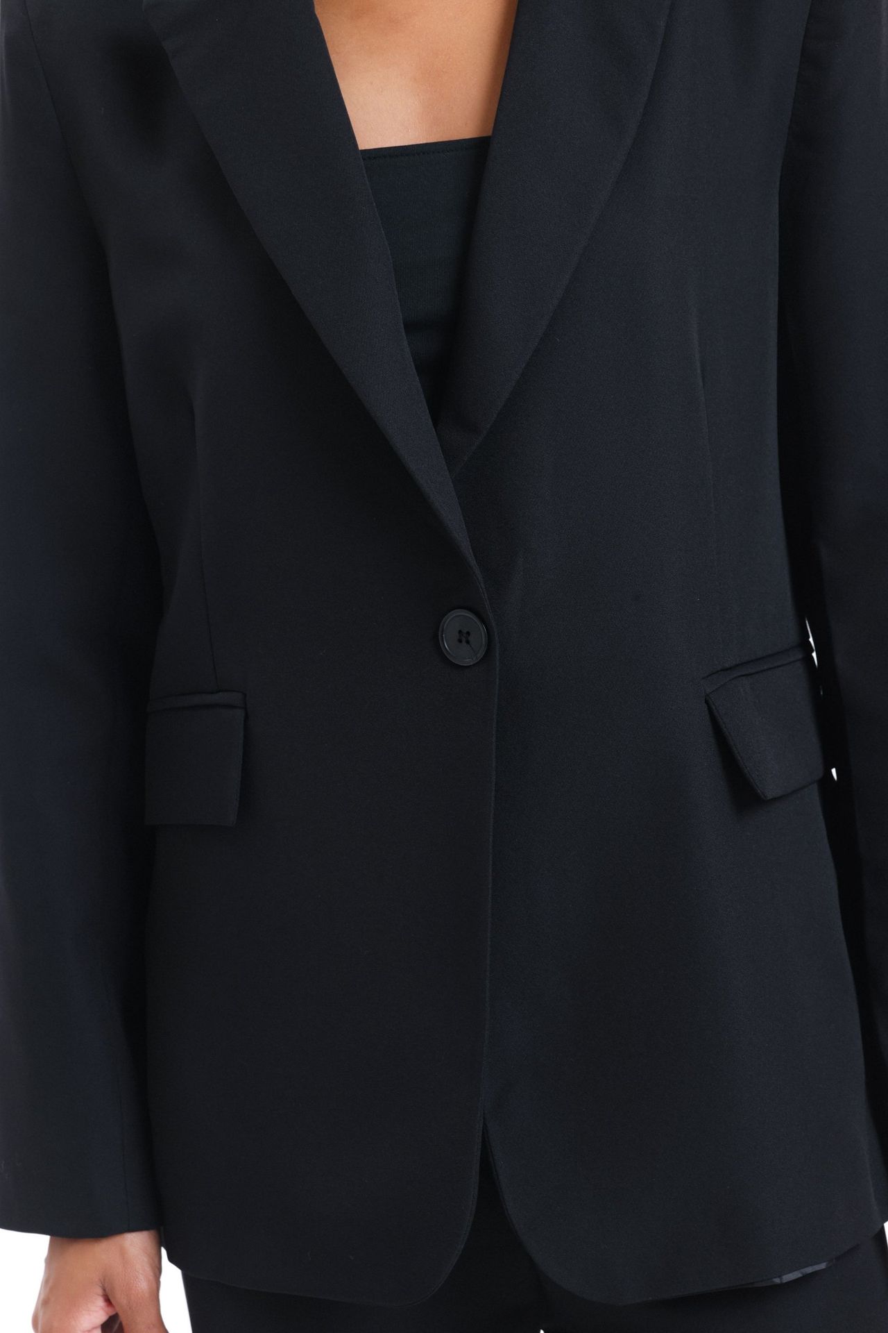 2 Pieces: Collar Pocket Blazer & Mid Rise Wide Leg Trousers