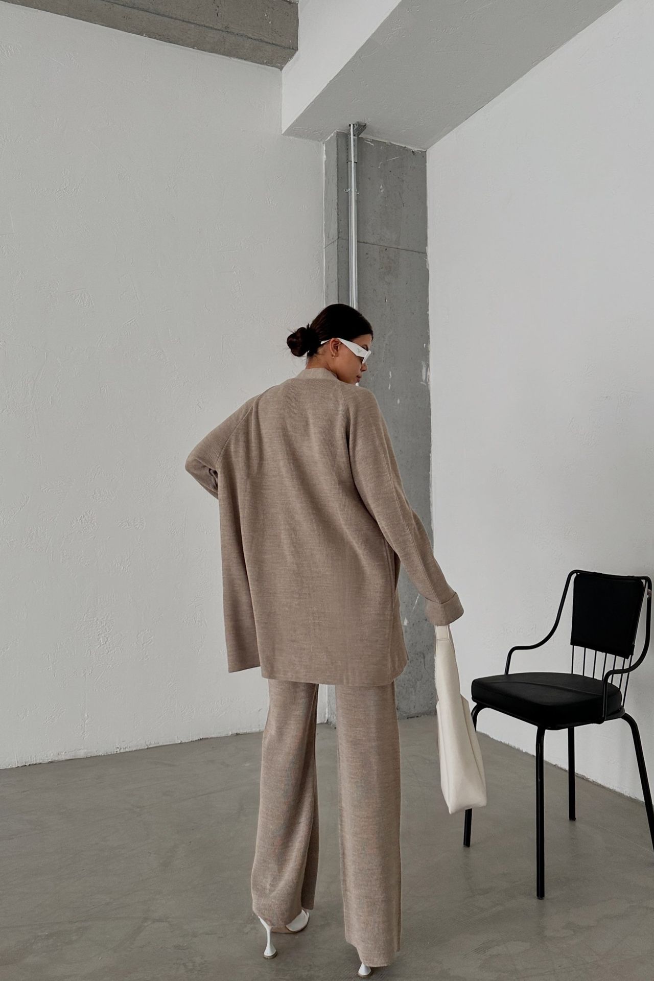 3 Pieces: Knitted Pocket Oversized Cardigan & High Neck Sleeveless Top & High Waist Straight Leg Trousers