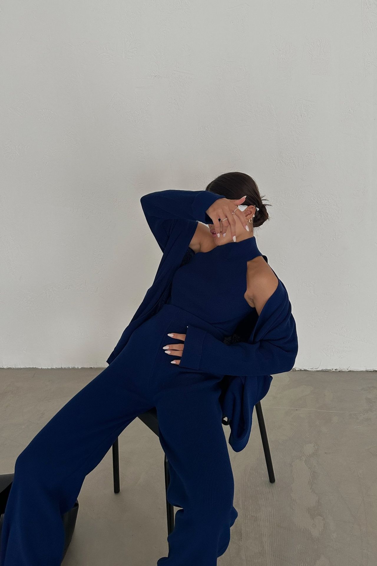 3 Pieces: Knitted Pocket Oversized Cardigan & High Neck Sleeveless Top & High Waist Straight Leg Trousers