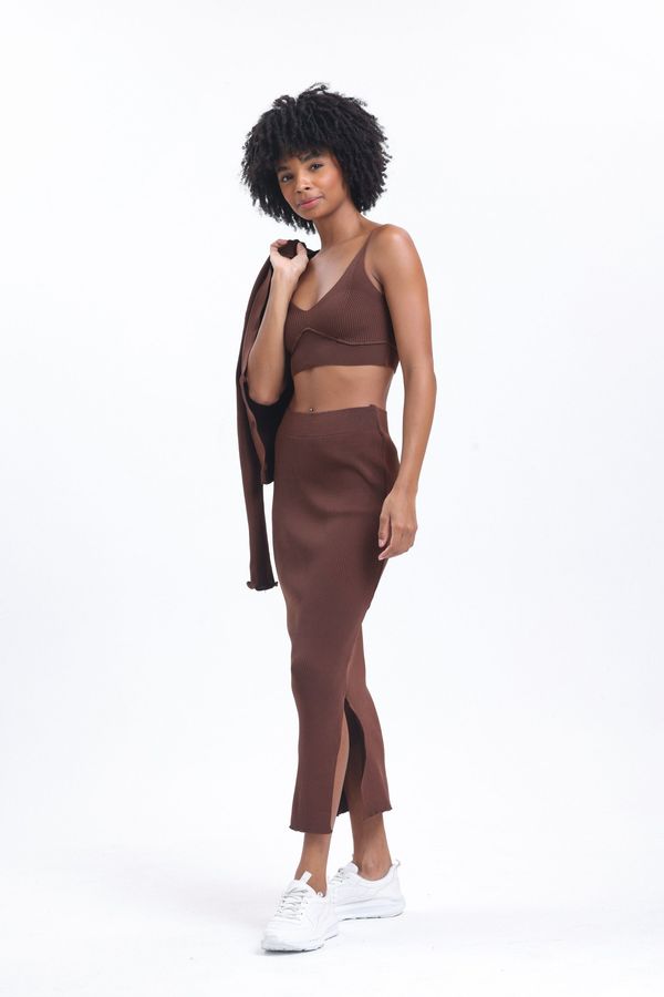 V Neck Cardigan, Cropped Tank Top & High Waist Maxi Skirt Set 5