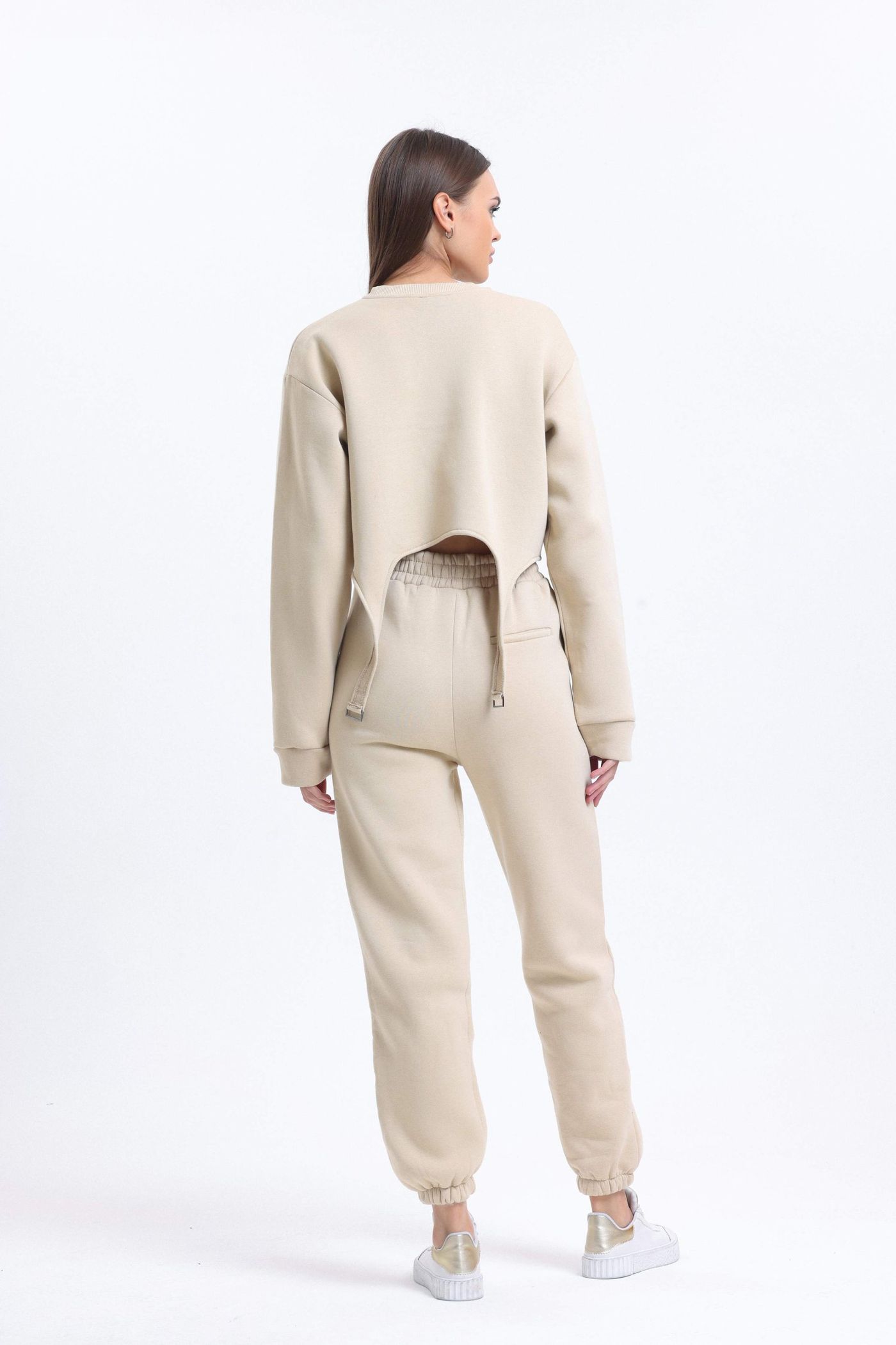 2 Pieces: Crew Neck Sweatshirt with a Belt Detail & High Waist Jogger with a Elastic Waist