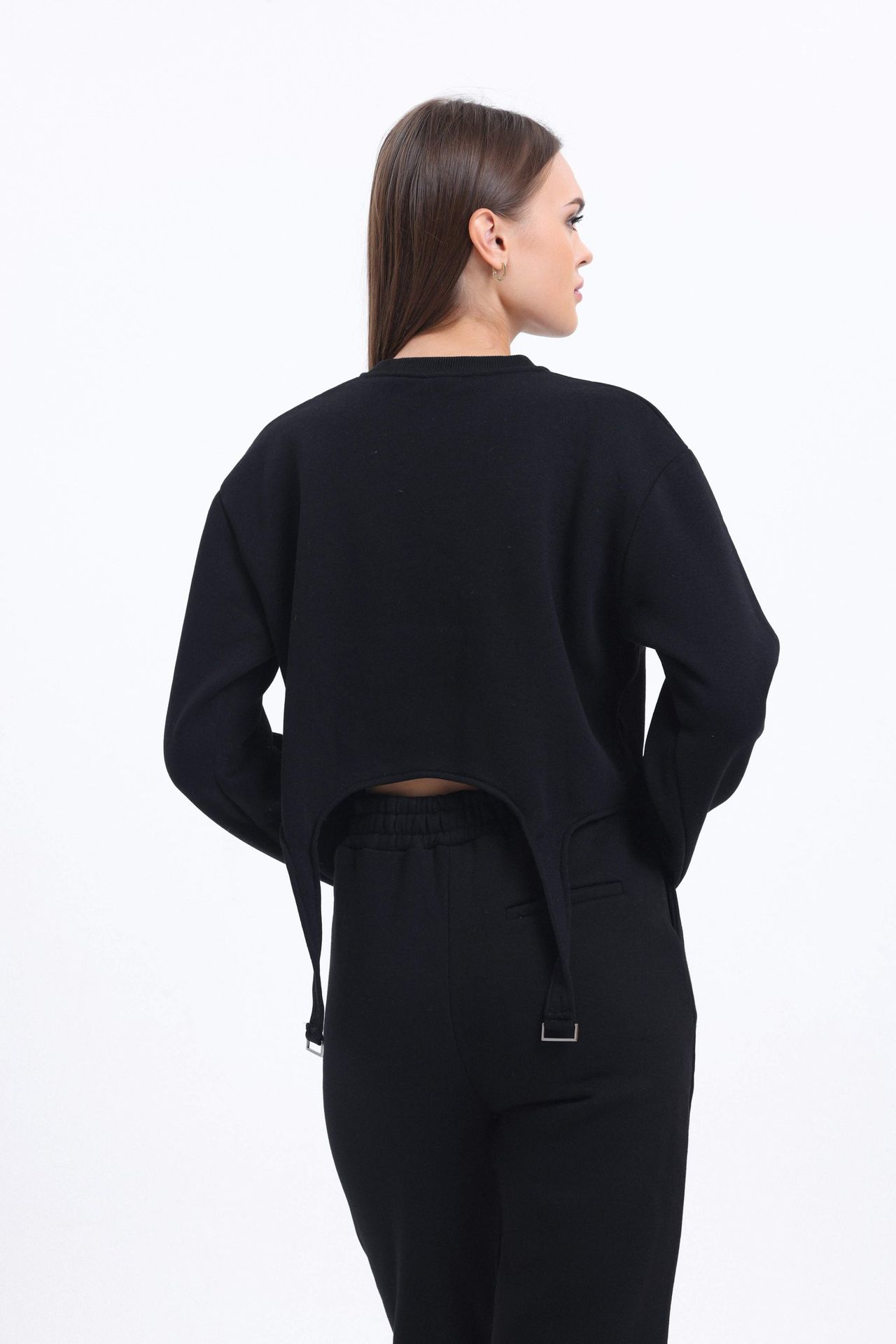2 Pieces: Crew Neck Sweatshirt with a Belt Detail & High Waist Jogger with a Elastic Waist