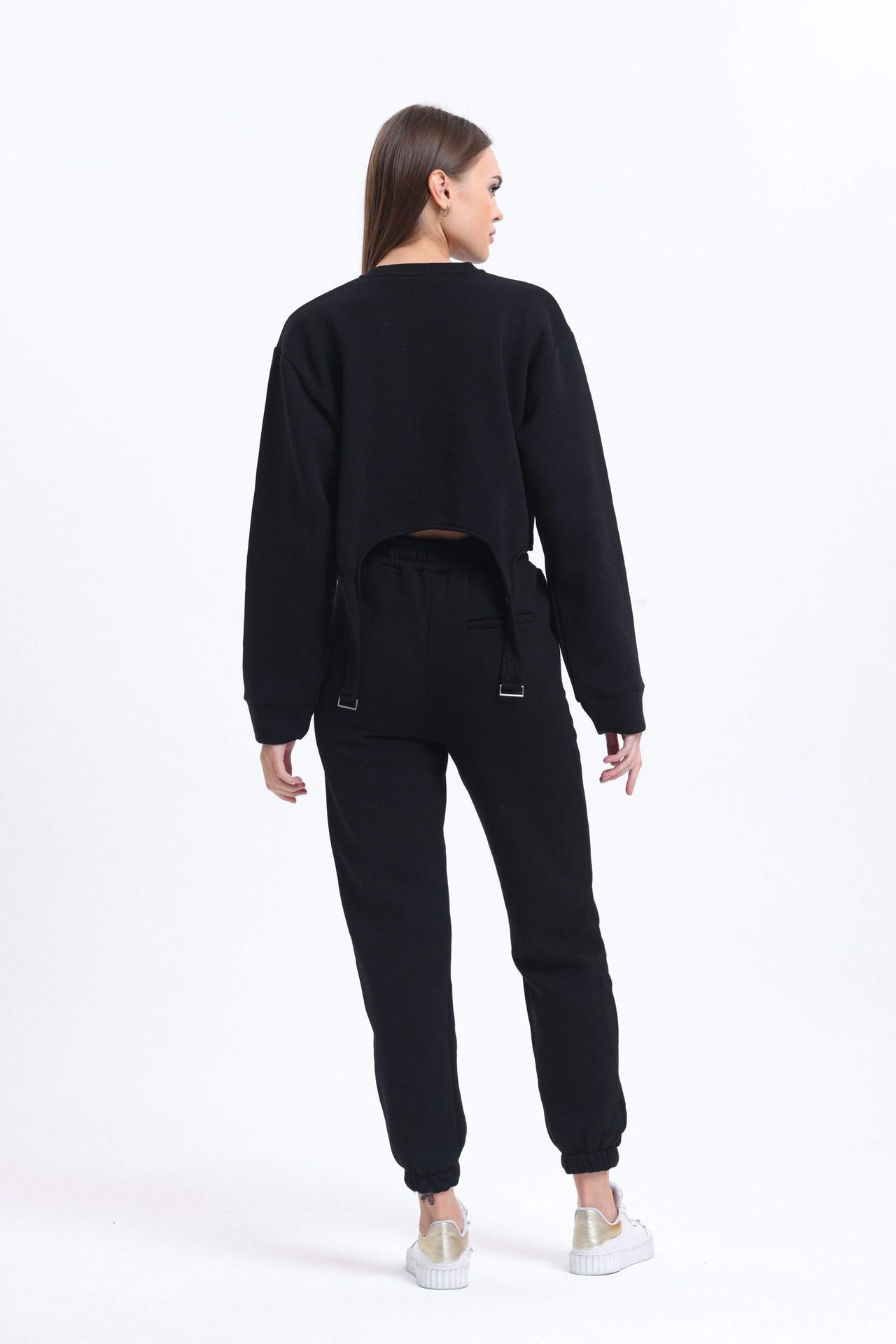 2 Pieces: Crew Neck Sweatshirt with a Belt Detail & High Waist Jogger with a Elastic Waist
