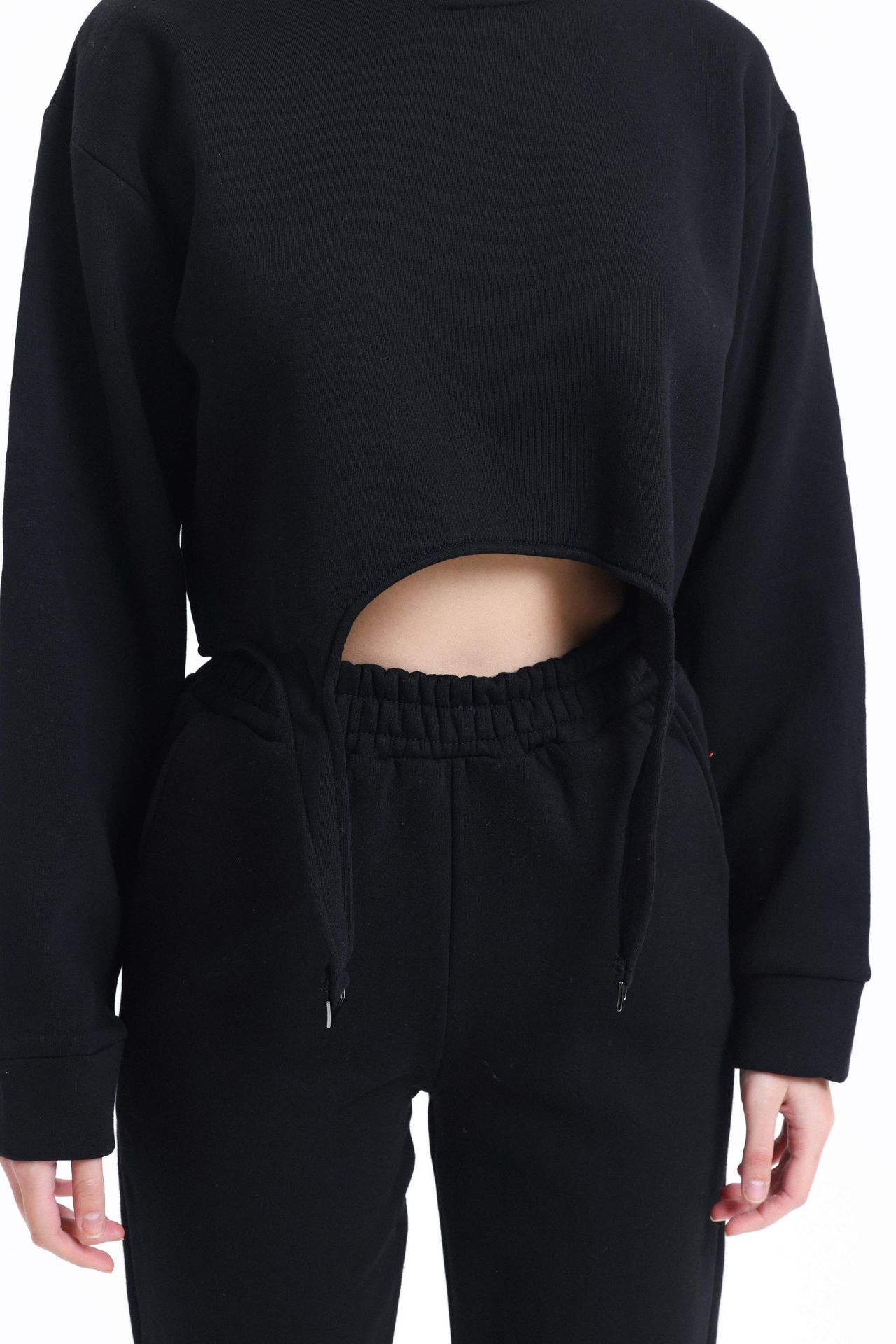 2 Pieces: Crew Neck Sweatshirt with a Belt Detail & High Waist Jogger with a Elastic Waist