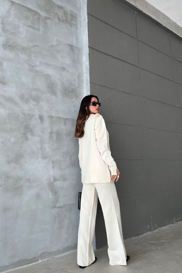 Knitted Sweater with Zippered Neck & Mid Rise Wide Leg Trousers 5