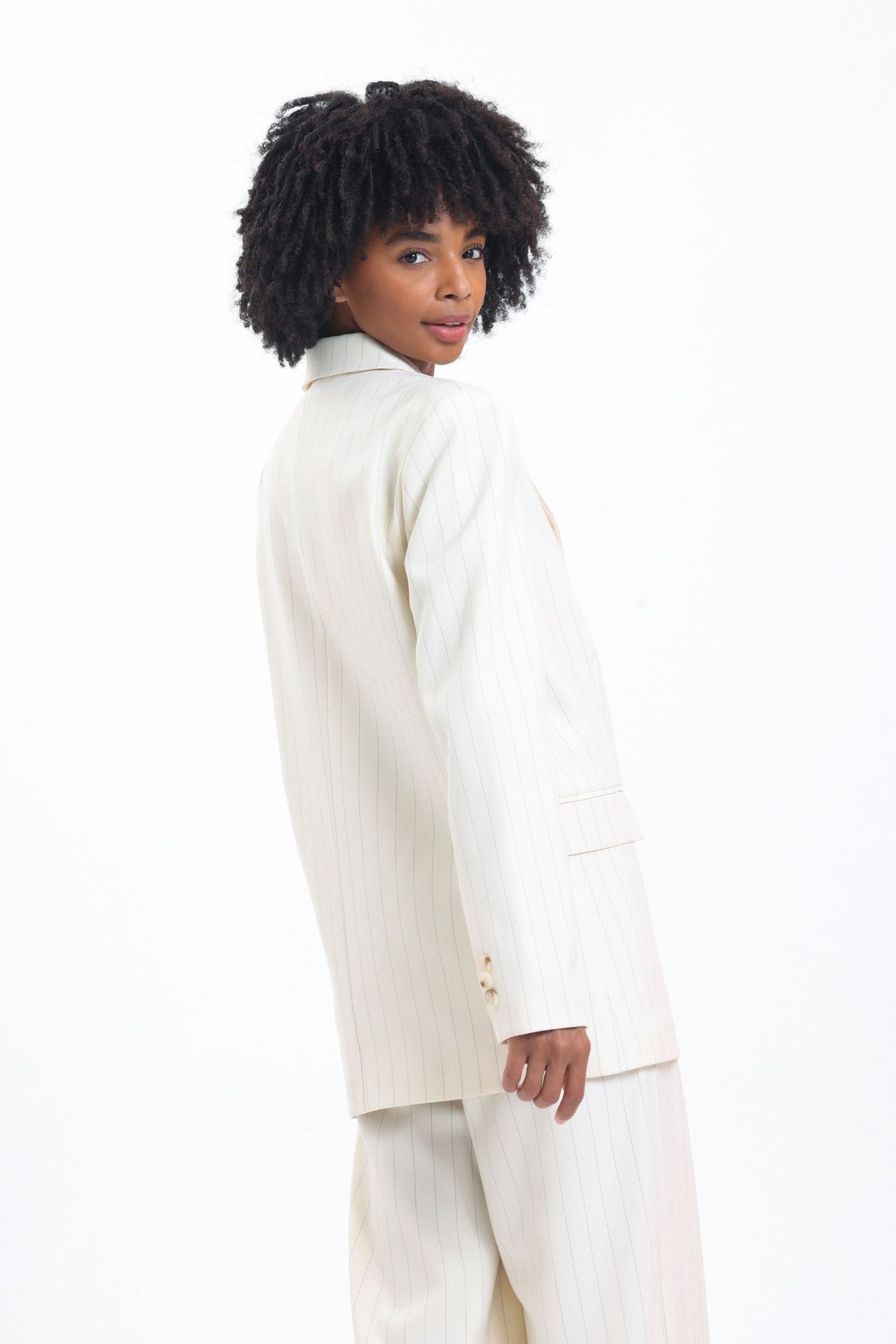 3 Pieces: Striped Collar Oversized Blazer & V Neck Buttoned Waistcoat & High Waist Pleated Wide Leg Trousers