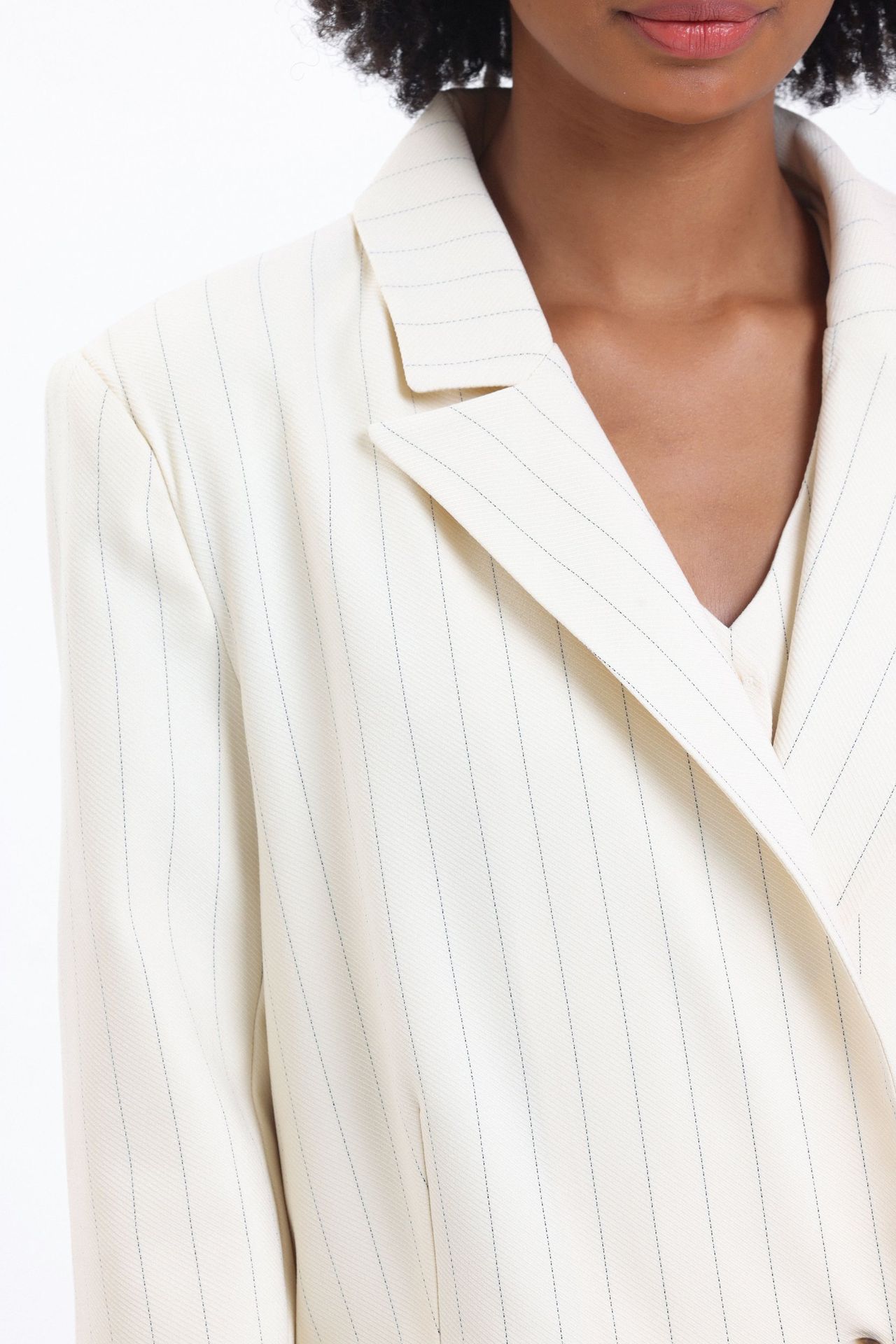 3 Pieces: Striped Collar Oversized Blazer & V Neck Buttoned Waistcoat & High Waist Pleated Wide Leg Trousers