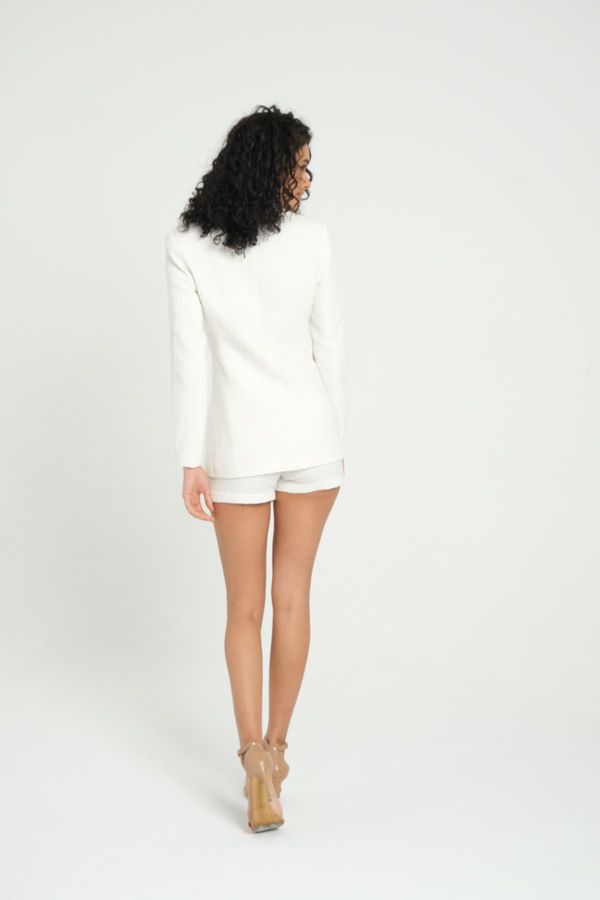 2 Pieces: Collar Tweed Buttoned Blazer & Mid Rise Mini Short Skirt 2