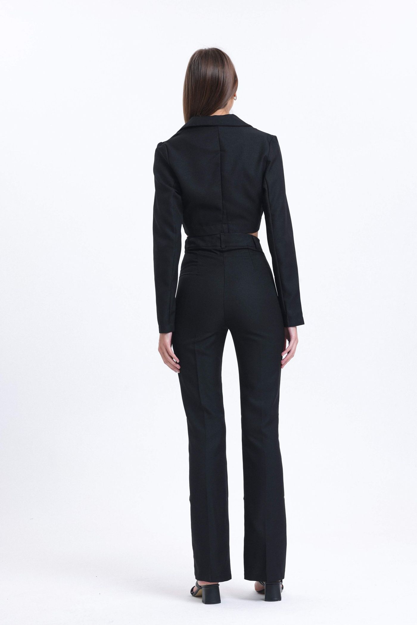 2 Pieces: Cropped Shirt with a Tie Up Detail & High Waist Straight Leg Trousers