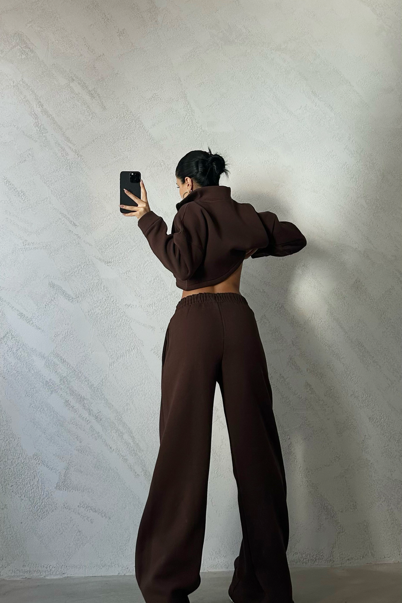 2 Pieces: High Neck Zippered Cropped Sweatshirt & High Waist Elastic Waist Wide Leg Sweatpant