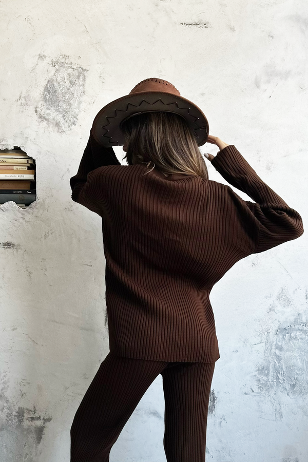 V Neck Cardigan & High Waist Drawstring Trousers Set 2
