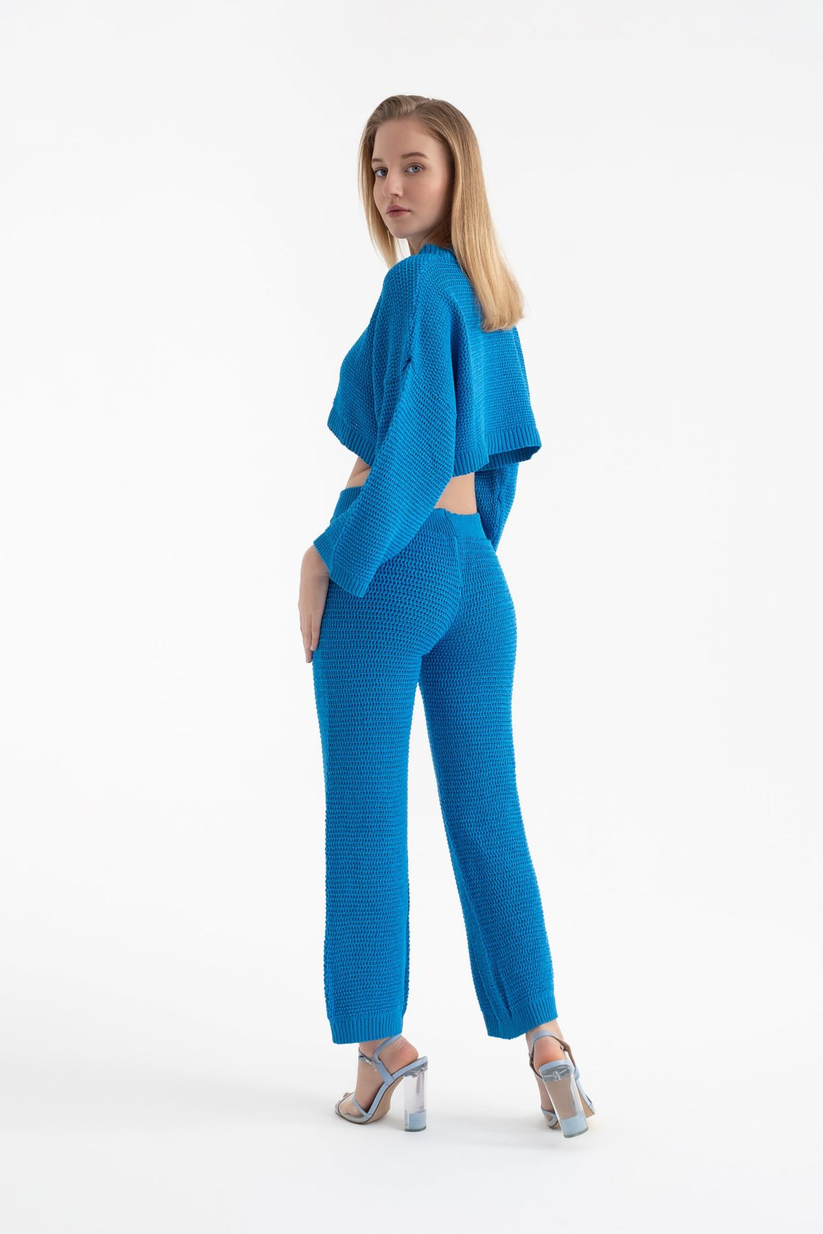 2 Pieces: Crew Neck Knitted Long Sleeve Oversized Top & Mid Rise Straight Leg Trousers