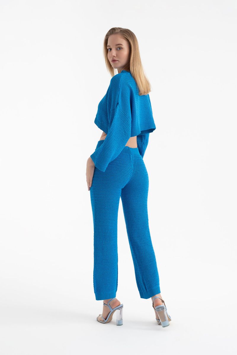 Crew Neck Knitted Top & Mid Rise Straight Leg Trousers Set 3